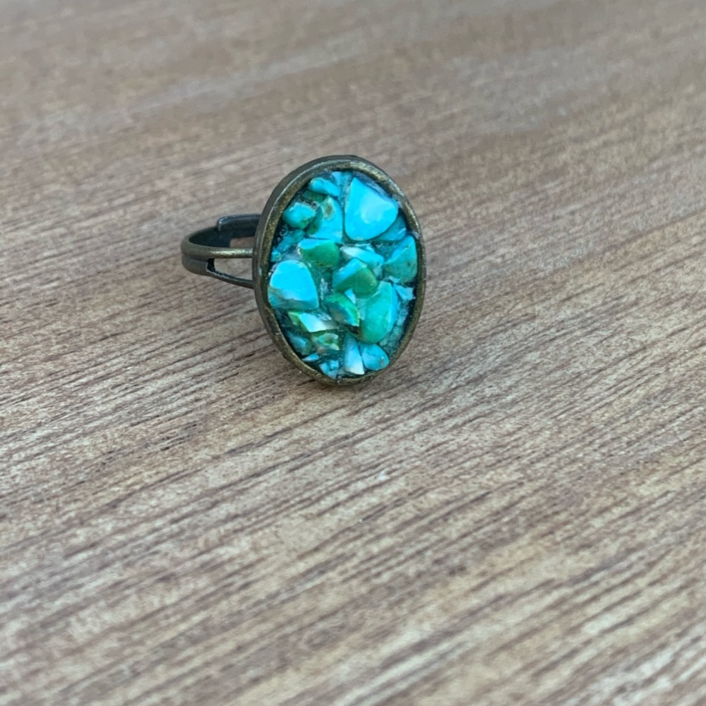 Handmade turquoise adjustable ring - Picture 2 of 2